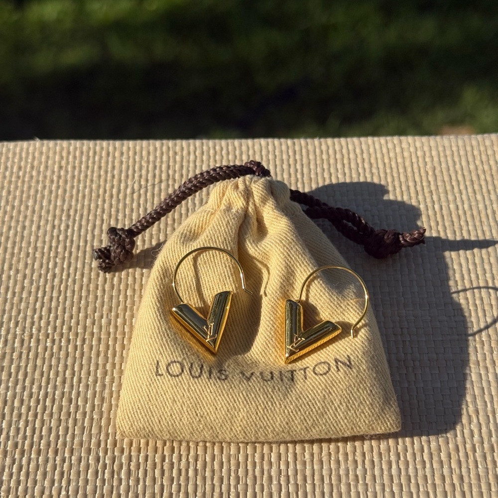 Louis Vuitton Gold V Hoop Earrings